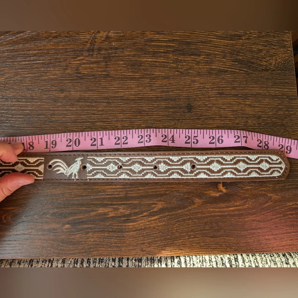 Ivory Embroidered Rooster Brown Leather Mexican Kids Youth Belt
